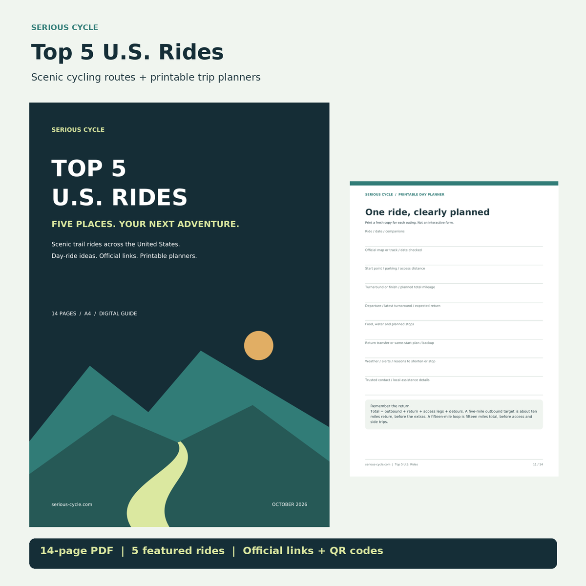 Top 5 U.S. Rides PDF cover and actual printable day planner