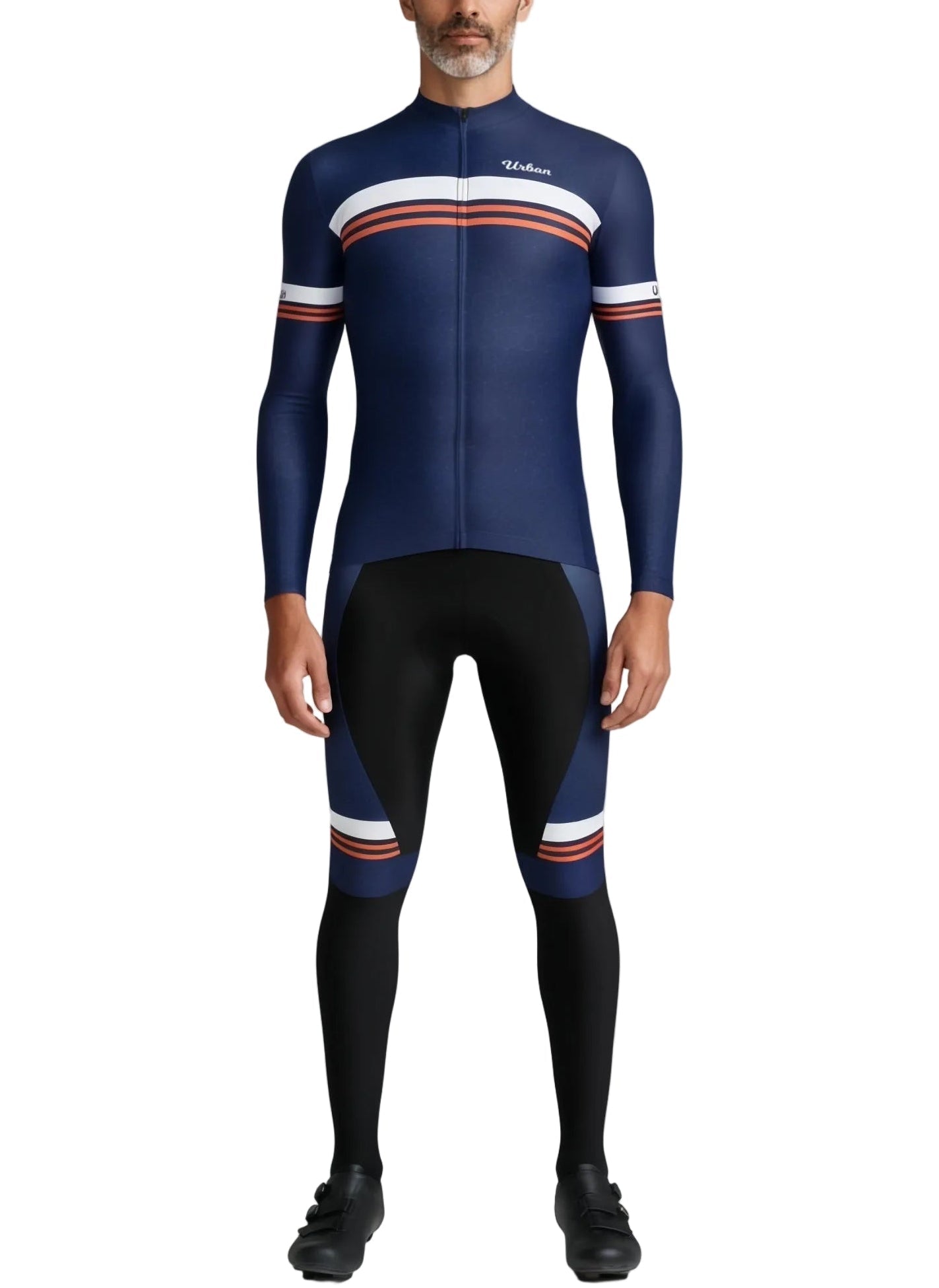 Urban Cycling Men’s Classic Blue Long Sleeve Jersey & Cargo Bib Tights Kit – Comfort, Fit, and All-Season Performance