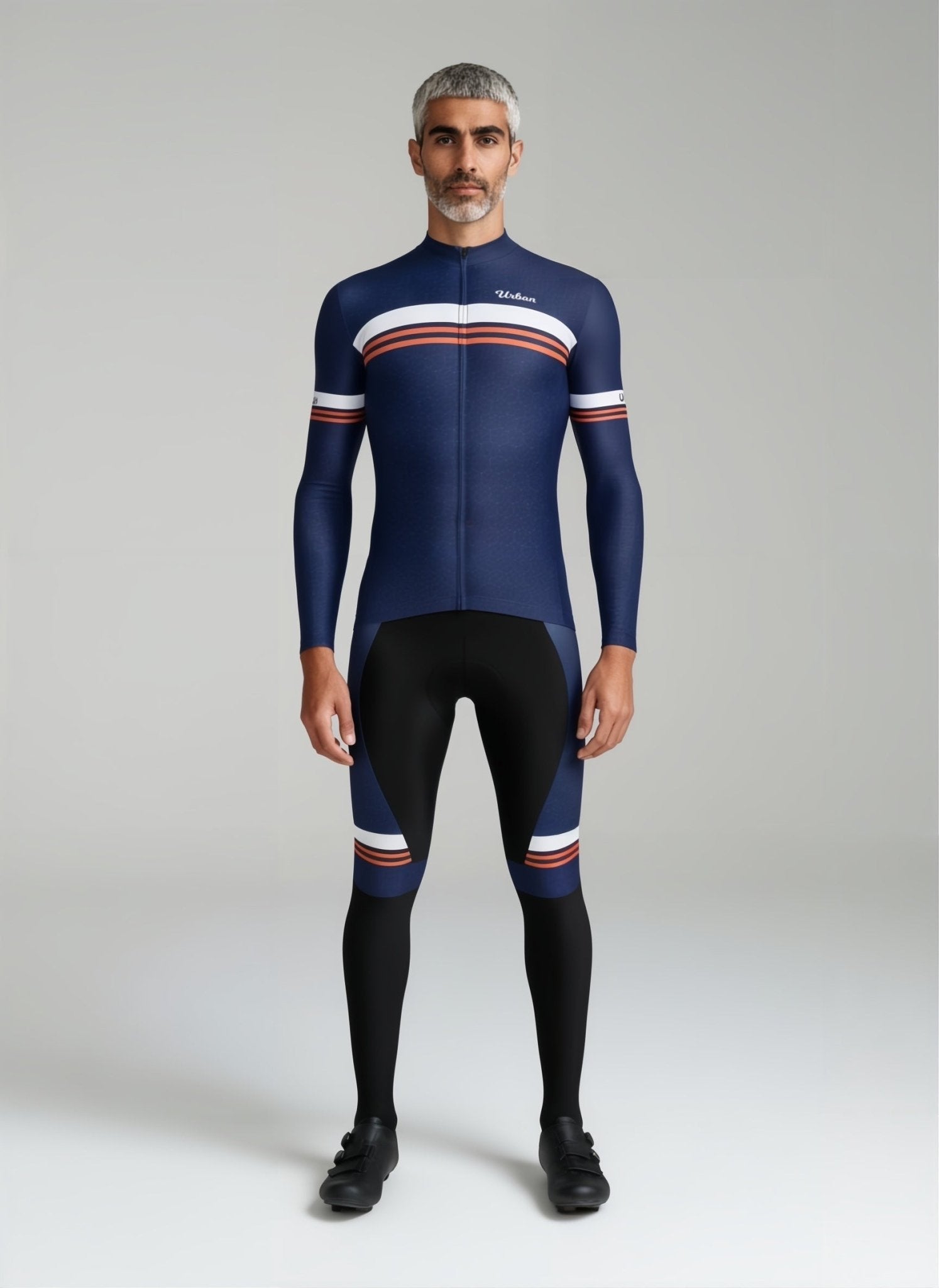 Urban Cycling Men’s Classic Blue Long Sleeve Jersey & Cargo Bib Tights Kit – Comfort, Fit, and All-Season Performance