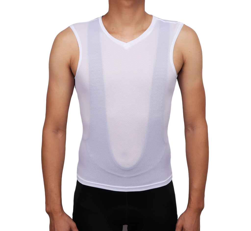 Men's Mesh Base Layer - White Sleeveless Cycling Undershirt